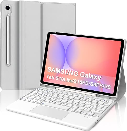 Keyboard Case for Samsung Galaxy Tab S10 Lite S10 FE 2025/S9 FE 2023 10.9 Inch, UK Layout Wireless Bluetooth Keyboard with Stand Cover and Trackpad for Samsung Galaxy Tab S9 11 Inch 2023, Light Gray