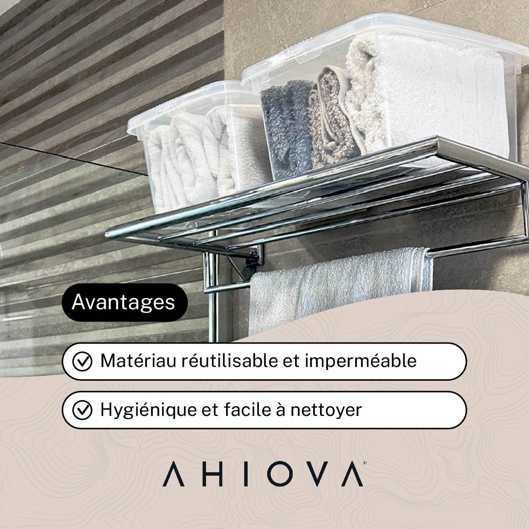 Boites Rangement Plastique 8L avec Couvercle Lot 5 Empilables 100% Transparentes Clic Pression 33x24x15,5cm Salle Bain Garage Bureau Maison Sans BPA