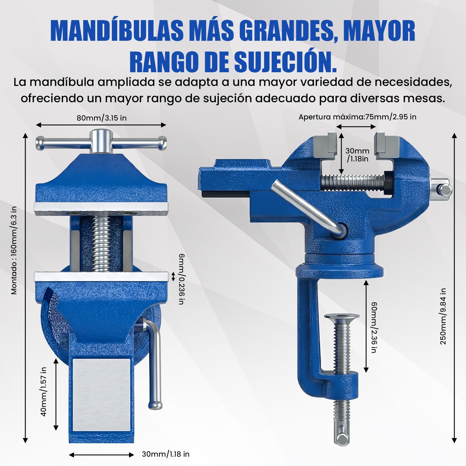 HYCHIKA Tornillo de Banco 80 mm, 360 ° Se Puede Girar, Tornillo de Banco de Trabajo de Hierro Fundido, Adecuado para Esmerilar, Taladrar, Pulir y Operaciones Manuales a Pequeña Escala