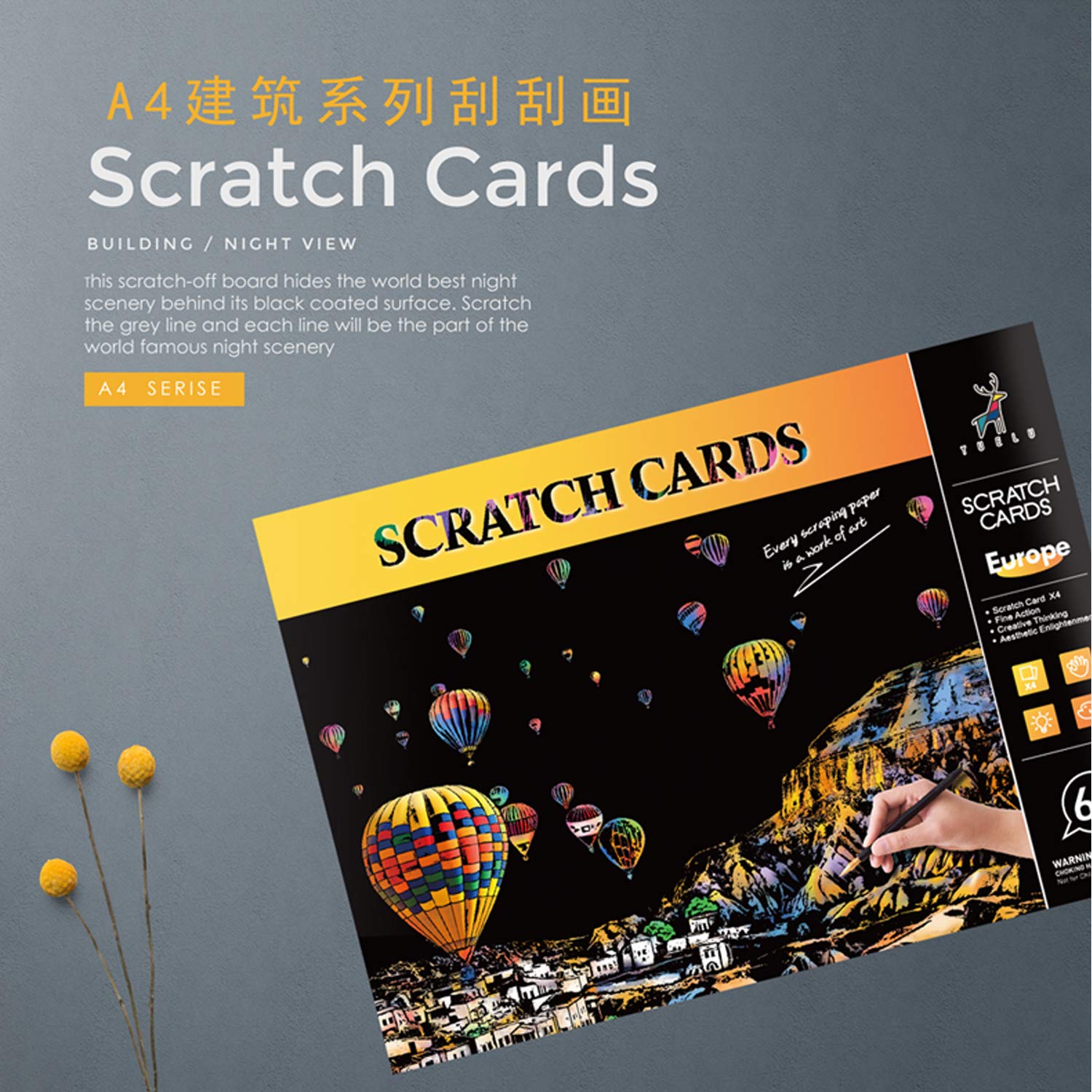 Scratch Paper Rainbow Painting Sketch, City Series Night Scene, Scratch Painting Creative Gift, Scratchboard pour Adultes et Enfants avec 4 Outils