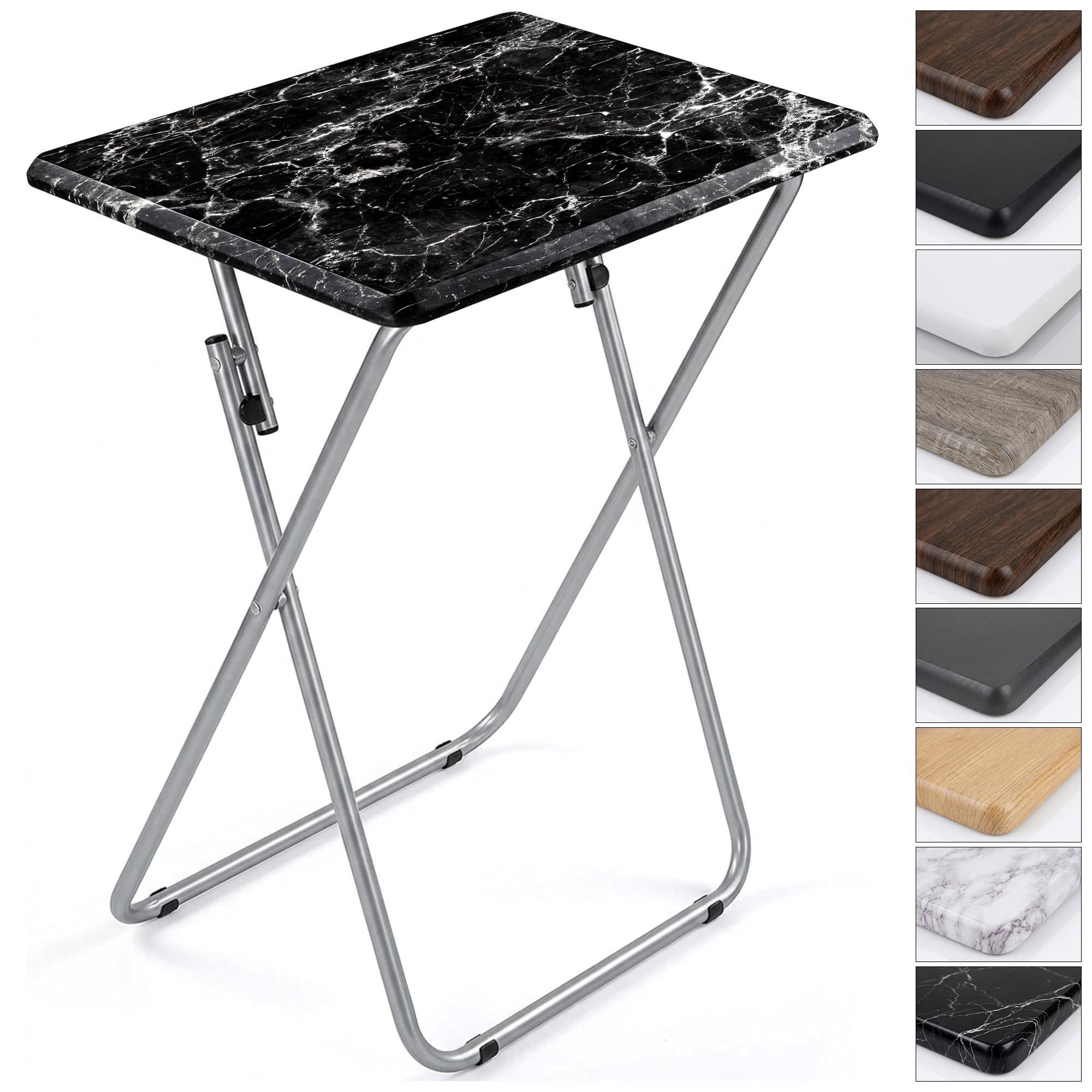 SG Traders Side Folding Coffee Table, Small TV Snack Tray for Eating, Sofa Laptop Desk, Outdoor Foldable Camping Tables, Living Room (Marble Black, Small)
