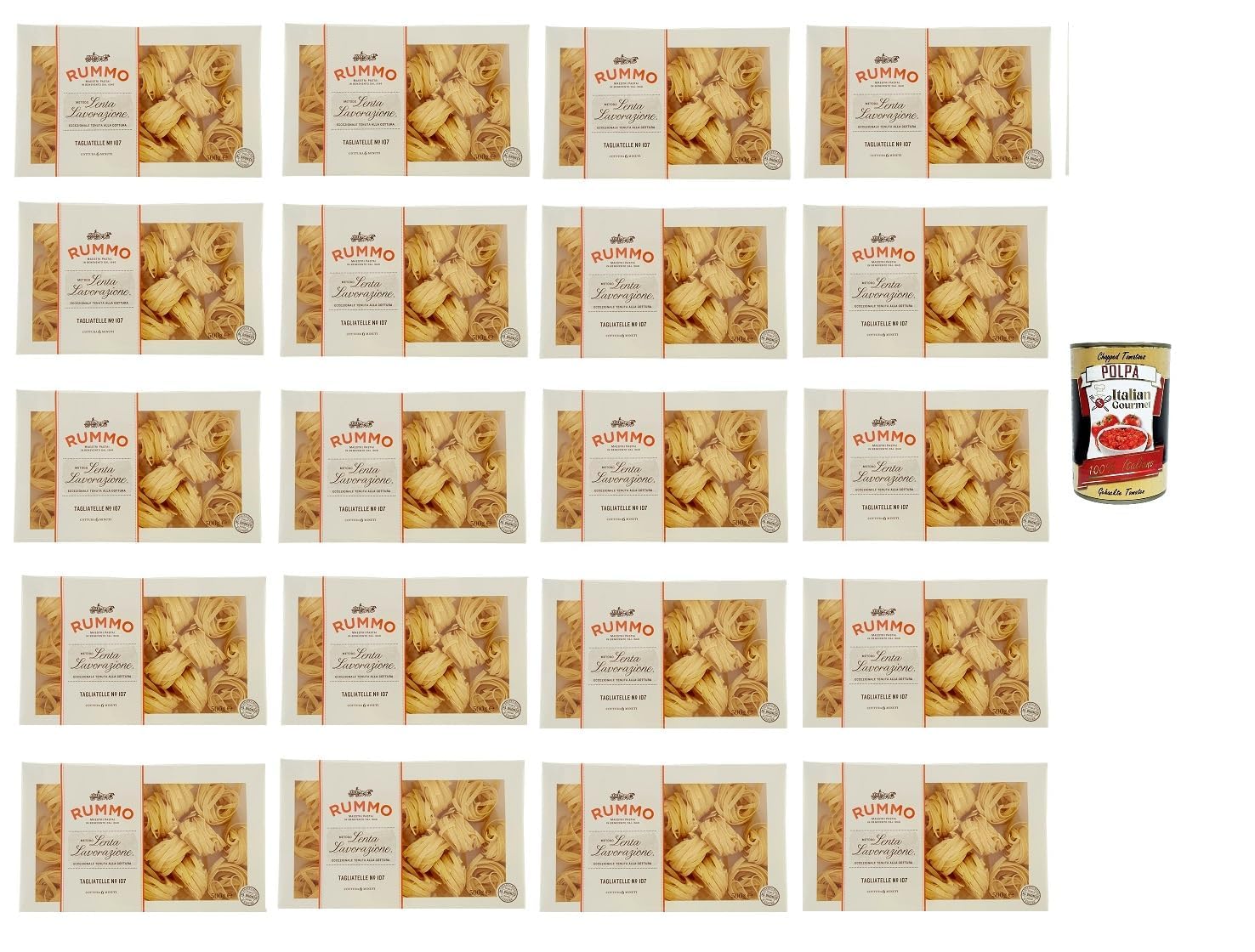 Italian Gourmet Bundle 20x250g Italienische Tagliatelle No.107 – Premium Bandnudeln aus Hartweizen für Ragout, Pilzsauce & cremige Pasta Gerichte, Vorratspack 5kg + Italian Gourmet Polpa