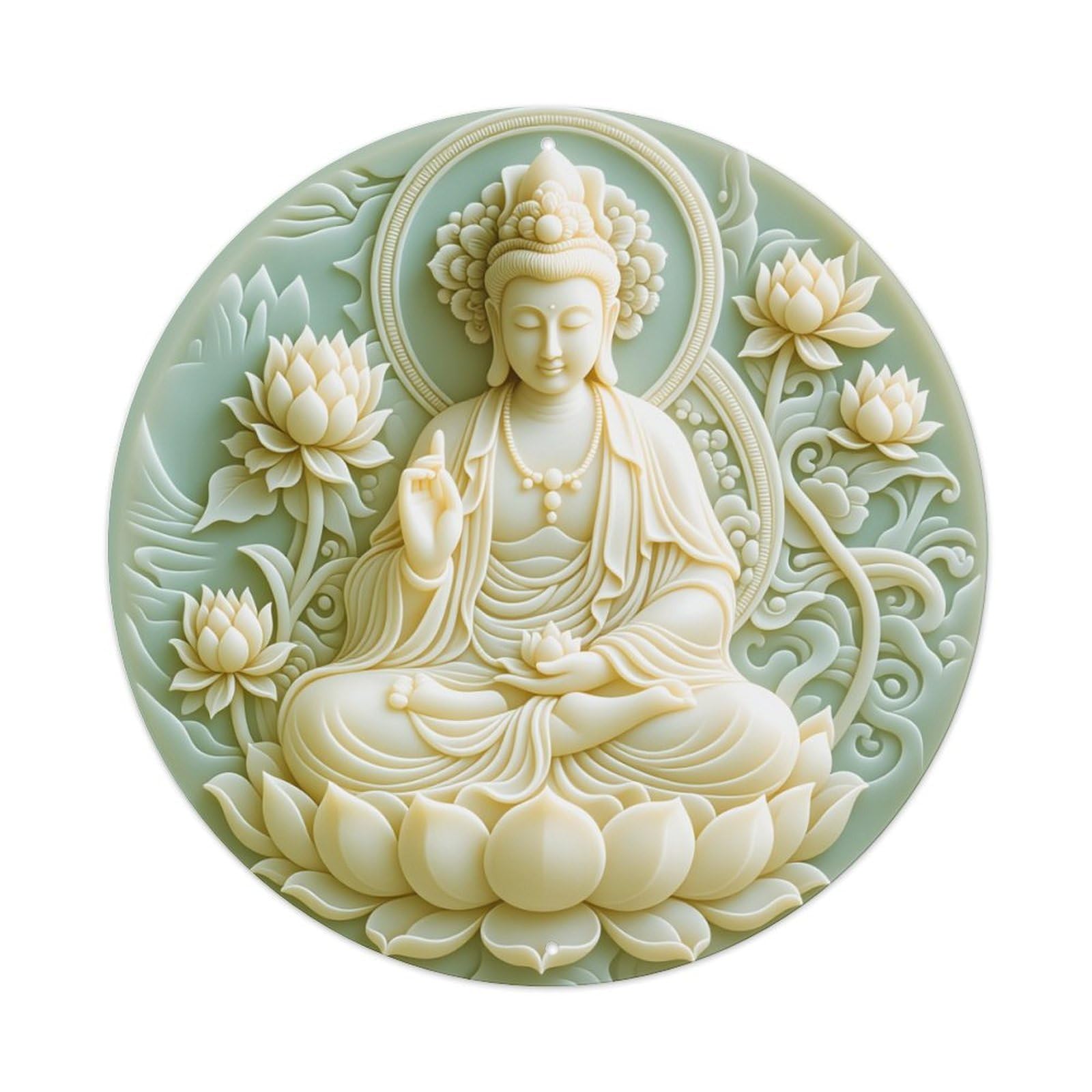 Buddha Lotus Floral Relief Art Round Tin Sign Vintage Style Metal Sign Home Bar Garden Wall Plaque Decor Metal Poster 8x8 Inch