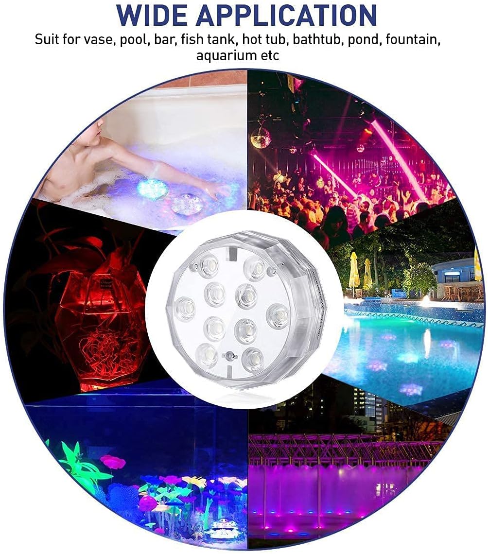 YUNLIGHTS Submersible Pool Lights Waterproof, 4 Pack RGB Battery Powered Underwater Light with Remote Control for Pool, Hot Tub, Fountain, Aquarium, Fish Tank, Halloween, Christmas, Party Decoration