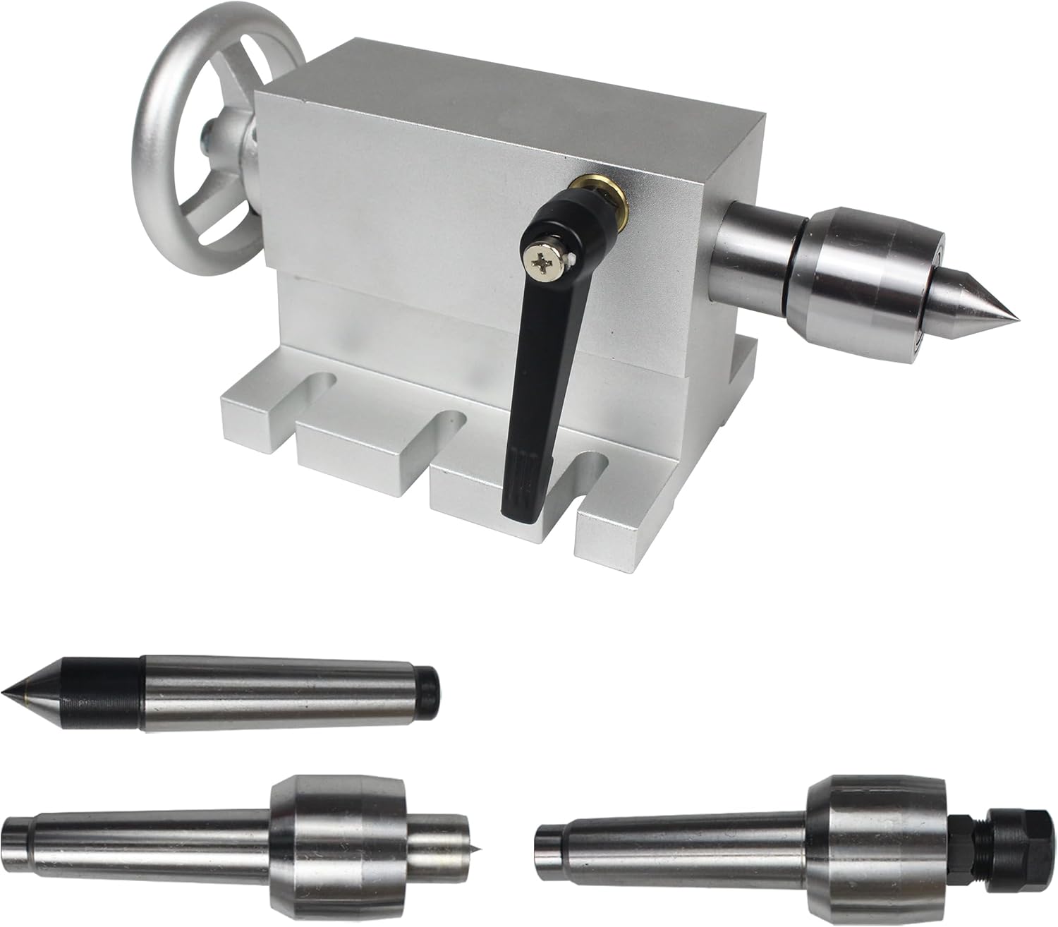 65mm MT2 Lathe Center Tailstock Morse Taper 2 Live Center Movable with 4pcs Replaceable Heads For CNC 4h Axis Router Machine,4 Axis Mohs MT2 CNC Tailstock Telescopic Stroke 50MM