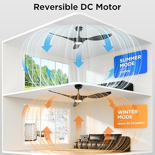 Miniatura 3 de Ventiladores de techo con luces y control remoto, ventiladores de techo grandes de flujo de aire de 52 pulgadas para interiores con motor de CC