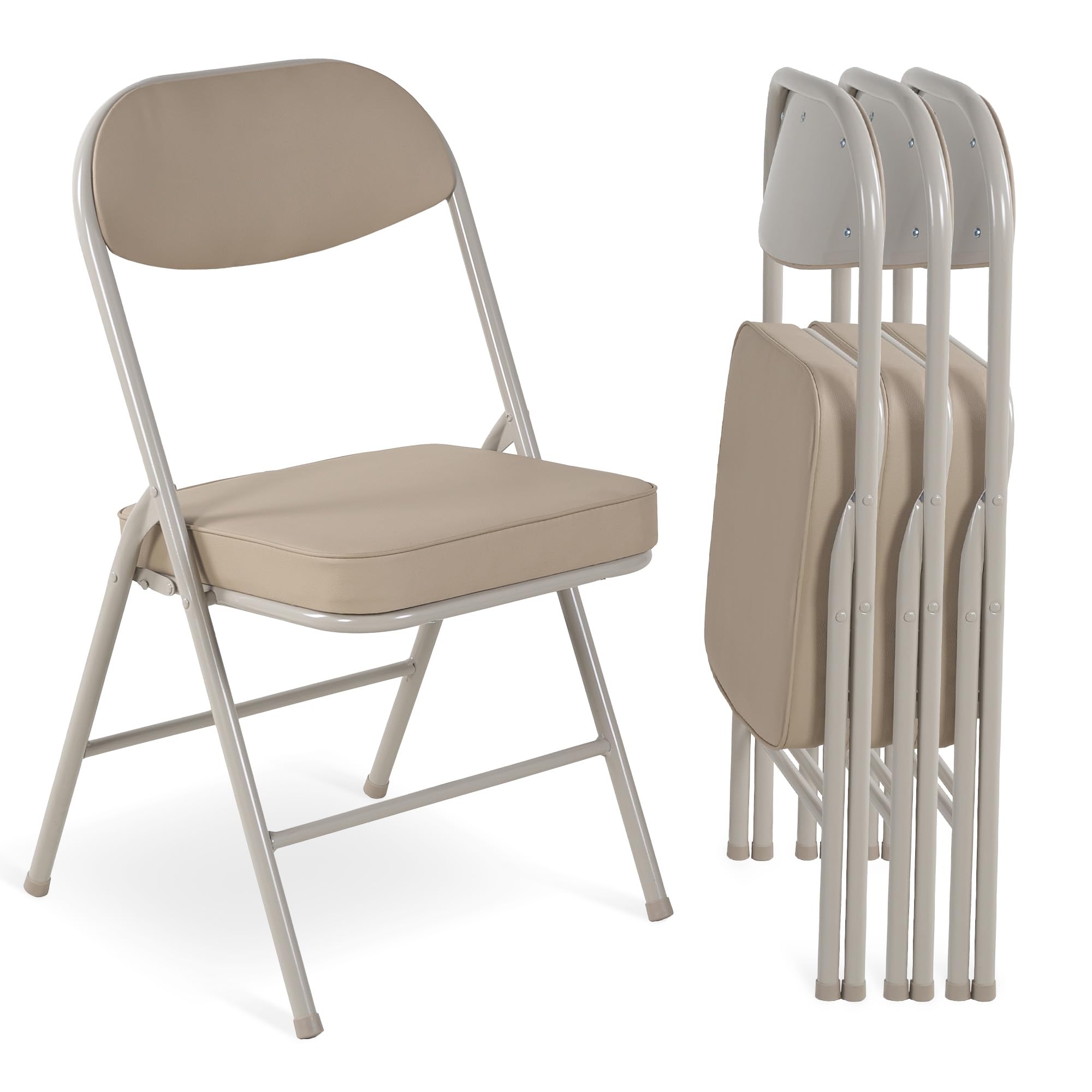 Klappstuhl mit Polster, Klappstühle 4er, Verstärkte Gepolstert, Tragbarer und Bereits montierter Klapp-Essstuhl für Gäste, Küche, Büro, Hochzeit und Party，Beige