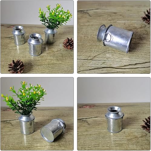 Miniatura 6 de GANAZONO Jarrón de metal galvanizado para leche, 3 piezas, estilo retro, para el hogar, cocina, sala de estar, casa de campo, paisaje, decoración de