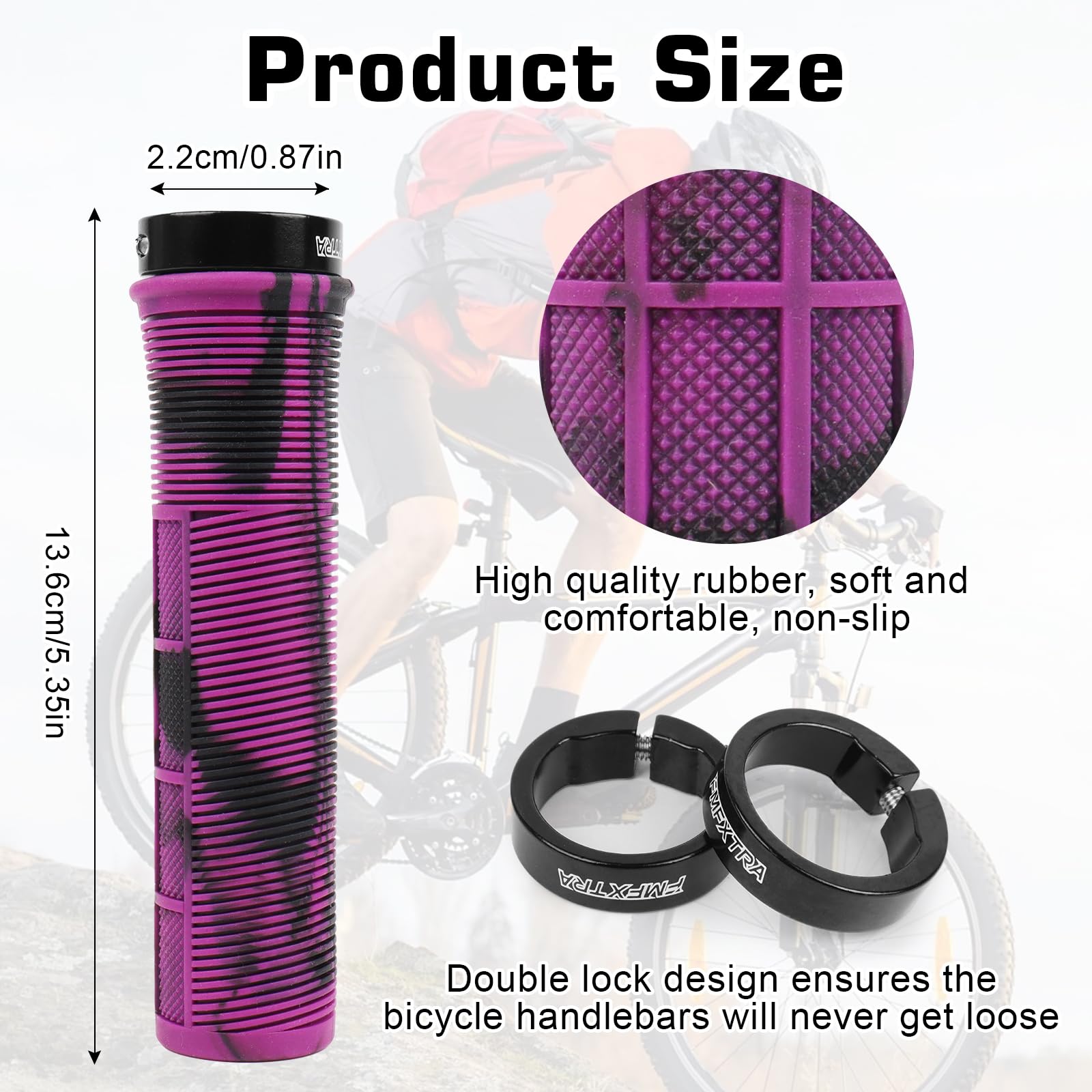 1 para uchwytów na kierownicę rowerową, ergonomiczne uchwyty rowerowe, gumowe uchwyty MTB z aluminiowym zamkiem i antypoślizgową teksturą, amortyzacja, do rowerów MTB BMX