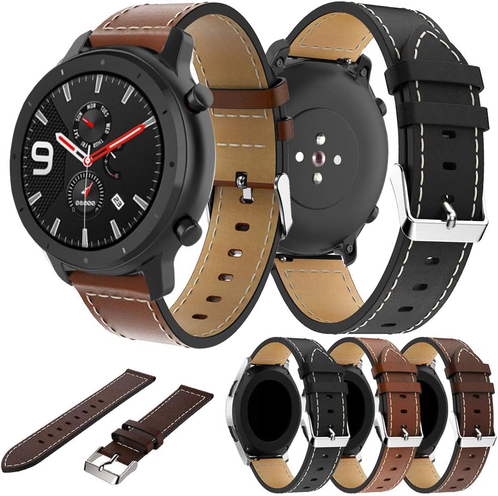 Santer para GTR 47mm bands,22mm Quick Release Genuine Leather Sport Replacement Strap bands compatible with Amazfit GTR 47mm Smart Watch