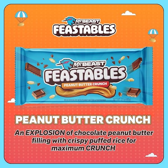 MrBeast Feastables Peanut Butter Lover Combo Pack, King Size Crunch Bars & Peanut Butter Cups, 34 Count, Chocolate Candy Assortment, Fairtrade Cocoa