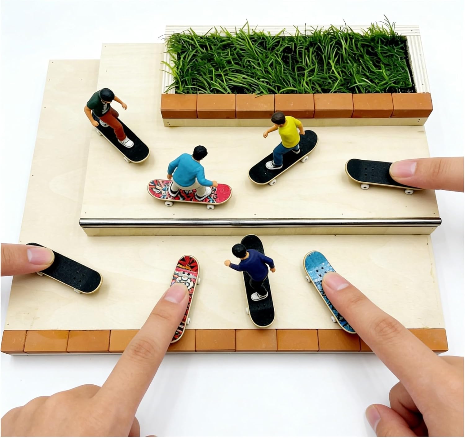 Fingerboard Obstacles Wooden Stairs Brick Metal Rod Artificial Grass Props for Finger Skateboard Park DIY Training Accessories