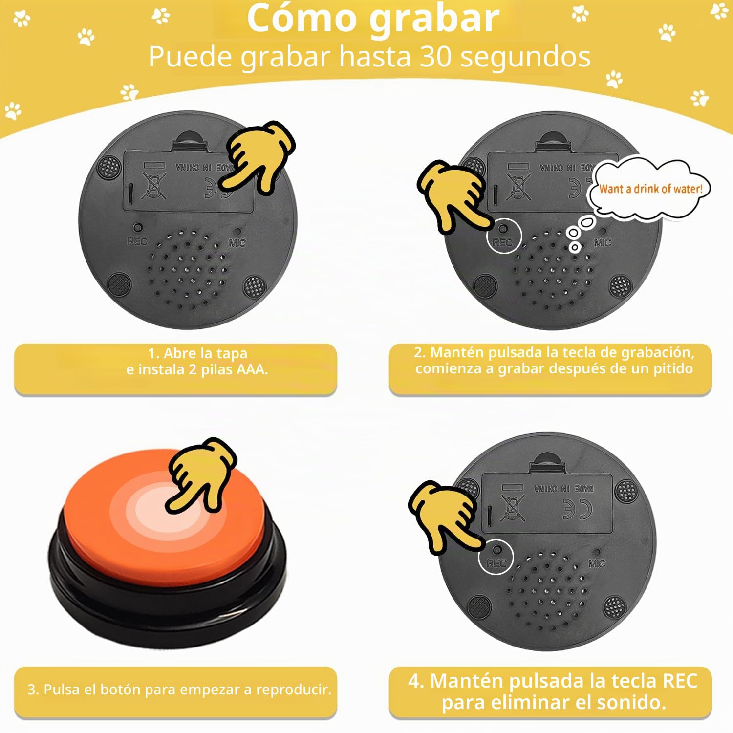 Juego de 8 botones para perros, botones para perros, botones para mascotas para comunicación, botones para escribir, incluye almohadillas, 50 pegatinas para entrenar a tu perro para enseñar a