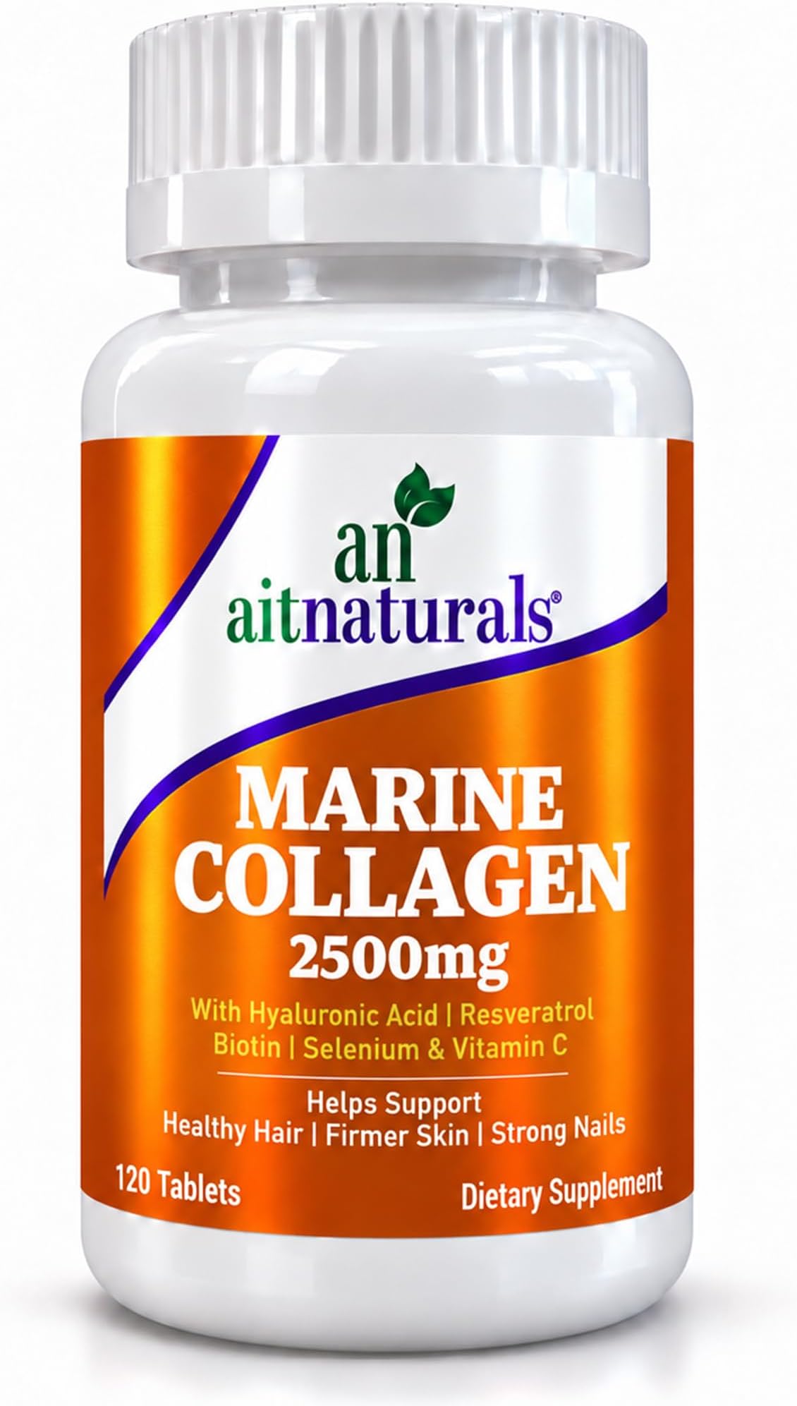 Aitnaturals Marine Collagen 2500mg (120 Tablets) | Enhanced with Hyaluronic Acid, Vitamin C, Biotin & Selenium | Supports Healthy Hair, Firmer Skin, Stronger Nails & Joints | Non-GMO, Gluten-Free