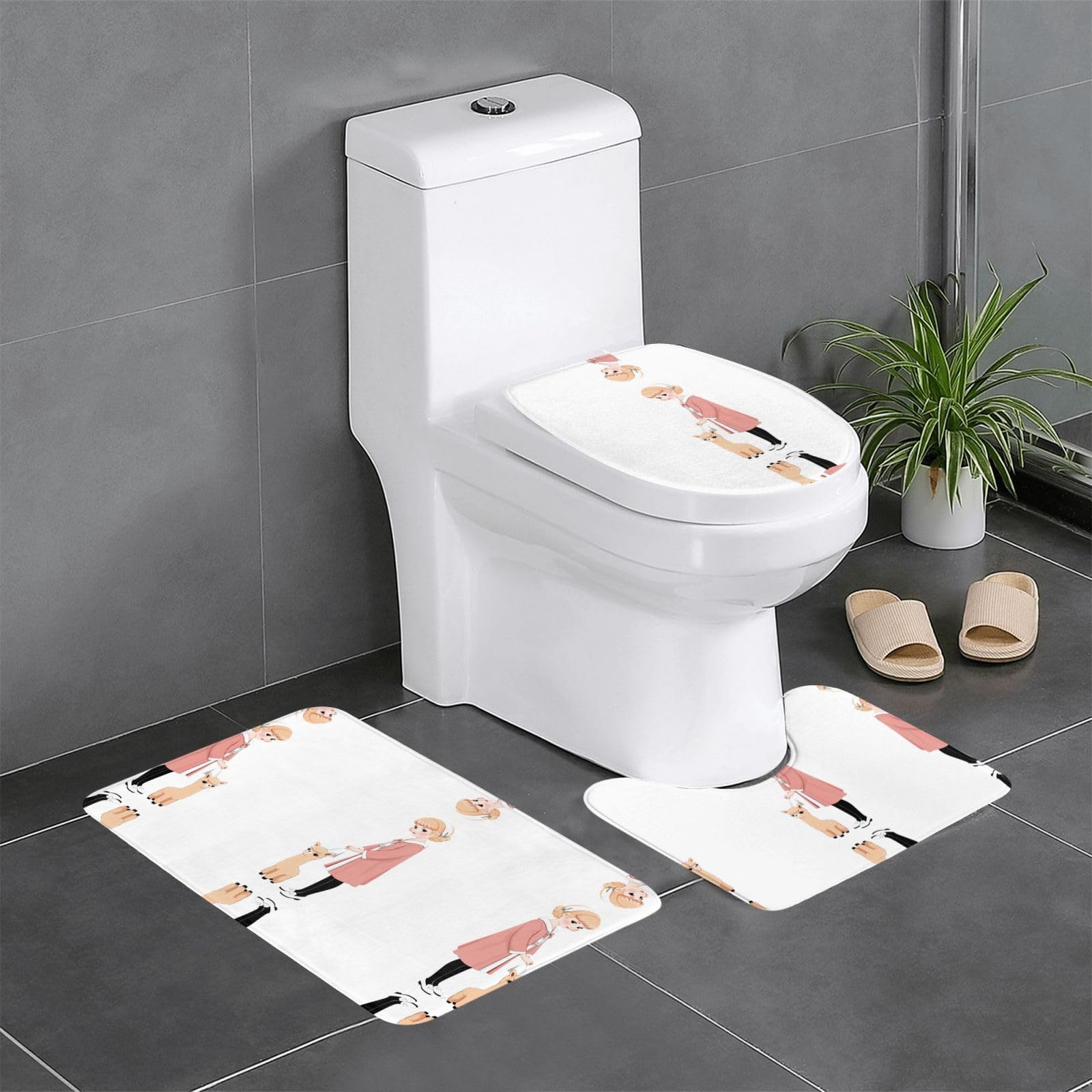 Alfombrillas de baño con alpaca de 3 piezas juego antideslizante infantil