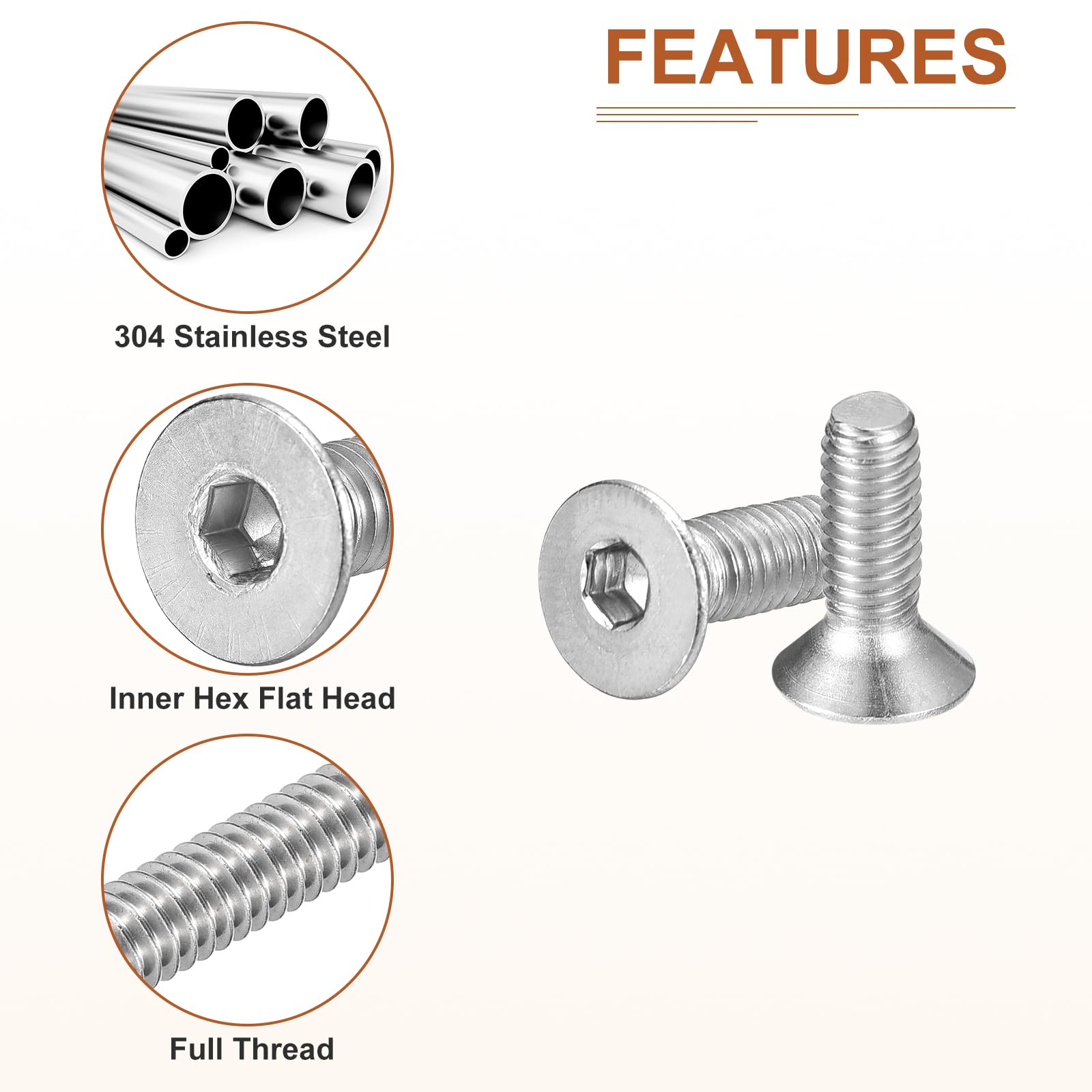 DTGN M4-0.7 x 12mm Flat Head Socket Cap Screws, 100 Pack 304 Stainless Steel Hex Socket Flat Head Screws, Full Thread - Image 4