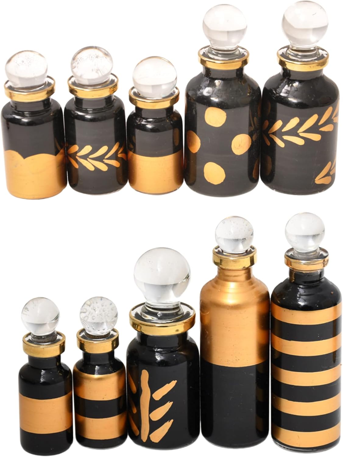 CraftsOfEgypt Genie Blown Empty Glass Mini Bottles for Perfume, Essential Oils or Potion - Set of 10 Decorative Small Vials, Each 2" High (5cm), Assorted Colors