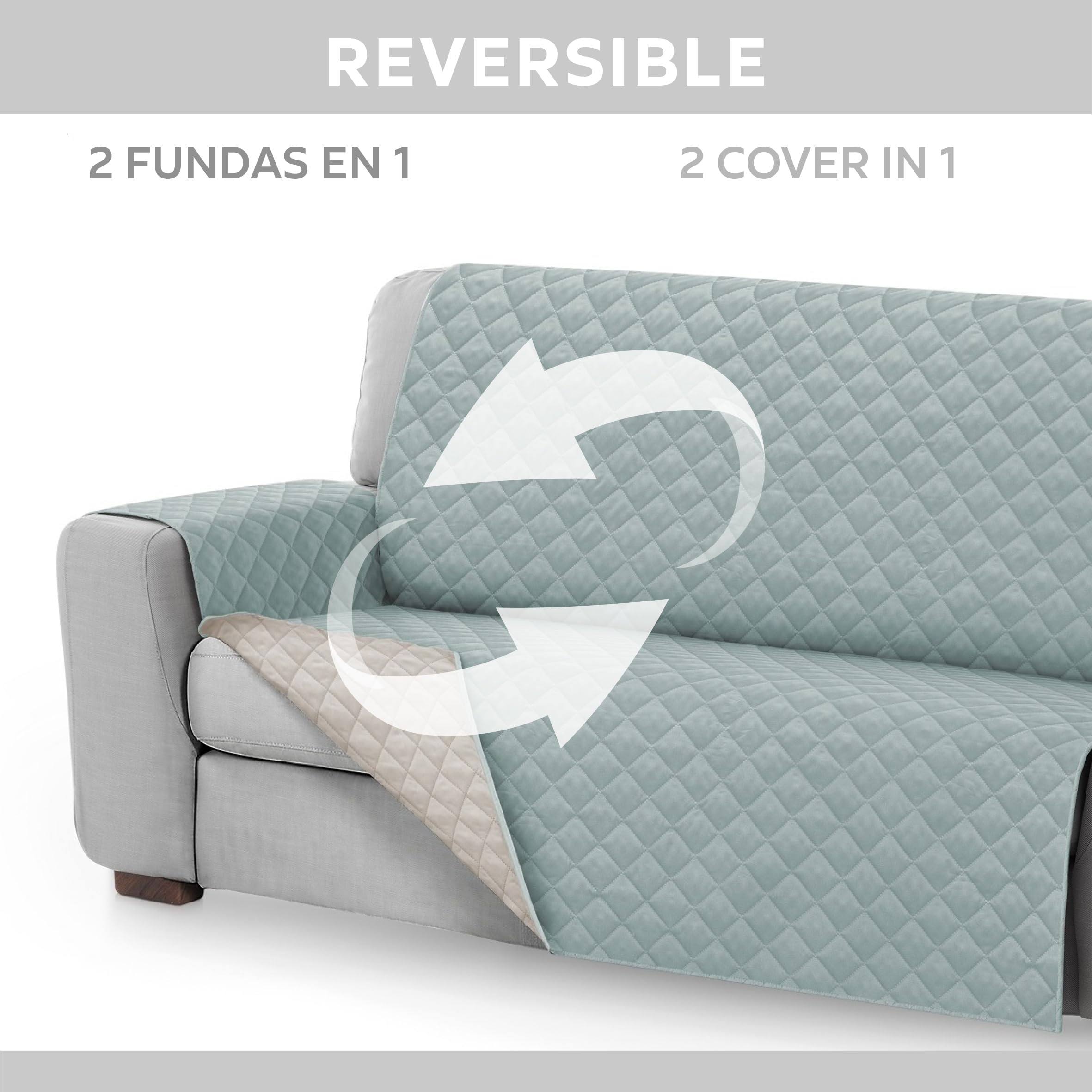 Textilhome Copridivano Malu 4 Posti (200cm) – Salvadivano Trapuntato Reversibile Universale, Protezione Antigraffio, Fodera Imbottita per Divano, Colore Acquamarine