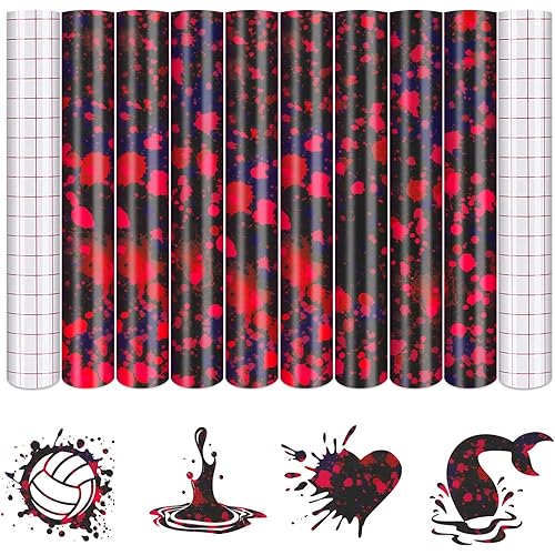Tintnut Splash Permanent Vinyl - 8 Sheets 12 inch x 10 inch, Red Watercolor Sheets, Patterned Permanent Adhesive Vinyl for Cutting Machine,Home Decor Self Sticker