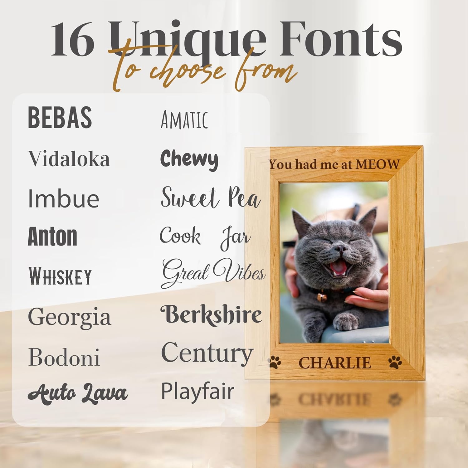 Personalized Dog Picture Frame - 8x10 Custom Wooden Cat Memorial Frame with Engraved Name - Pet Photo Frame - Dog Mom Gifts, Pet Remembrance Keepsake, Gifts for Cat Owners, Gift Box Included