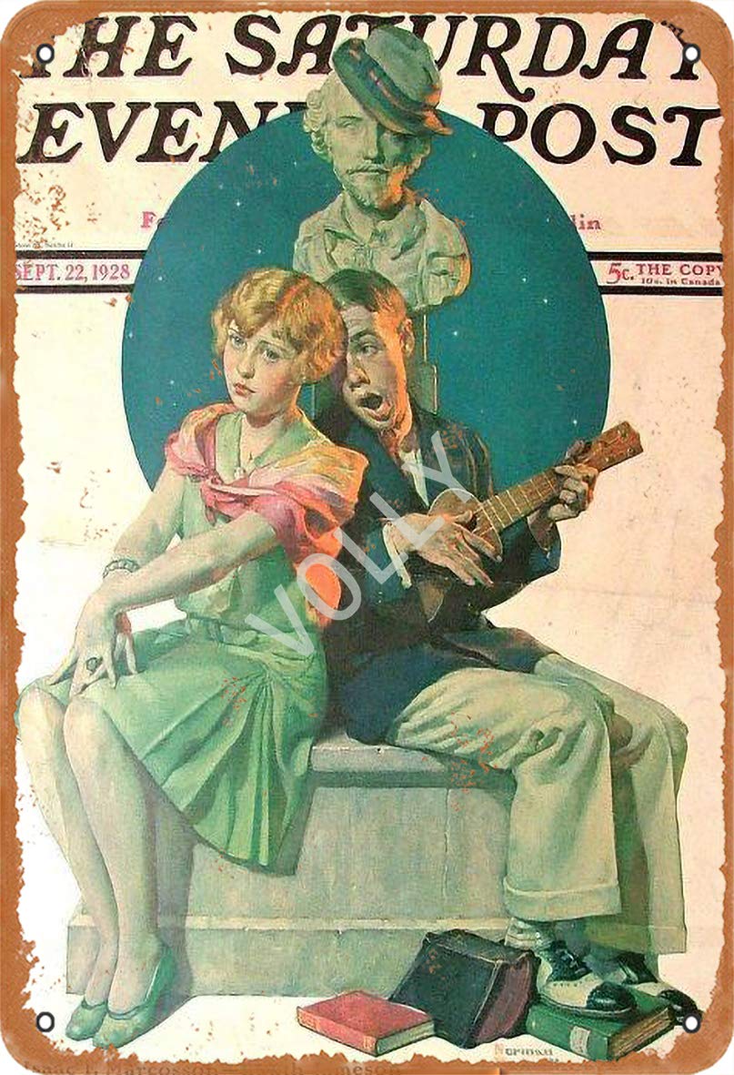 Volly Boy Plays Violin In Moonlight To Girl Retro Prevent Glare Classic Chic Fun Art Fashion Metal Wall Decor Tin Sign Suitable For Kitchen Living Room Bar Cafe Decoration