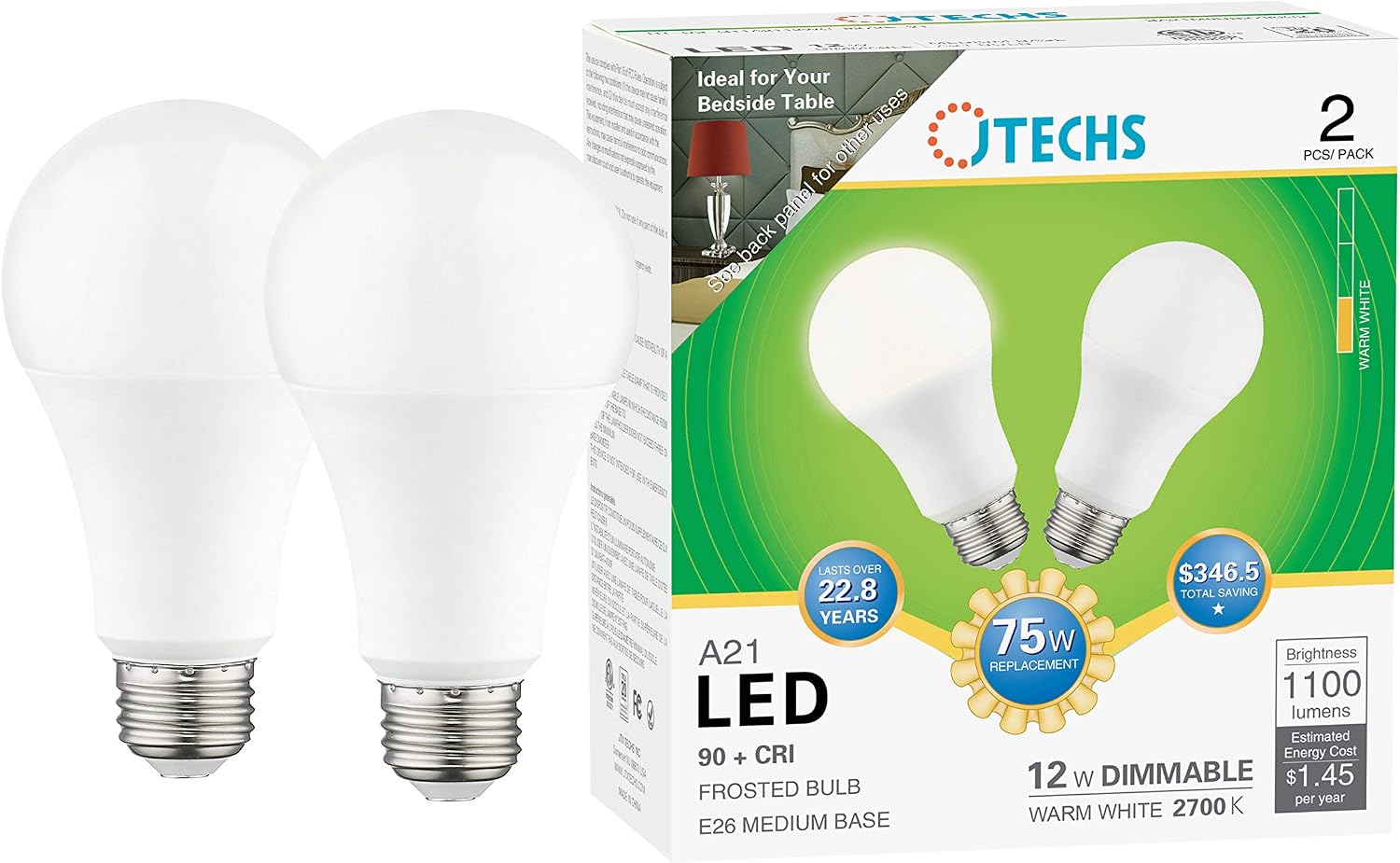Bulbs, LED, 60pk (15-4pks), 75W, Warm White 2700K, Dimmable, A21, E26 Medium Base, Frosted Bulb