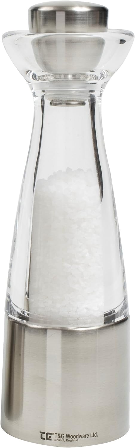 T&G CrushGrind Stockholm Clear Acrylic and Stainless Steel Salt Mill, 20 cm