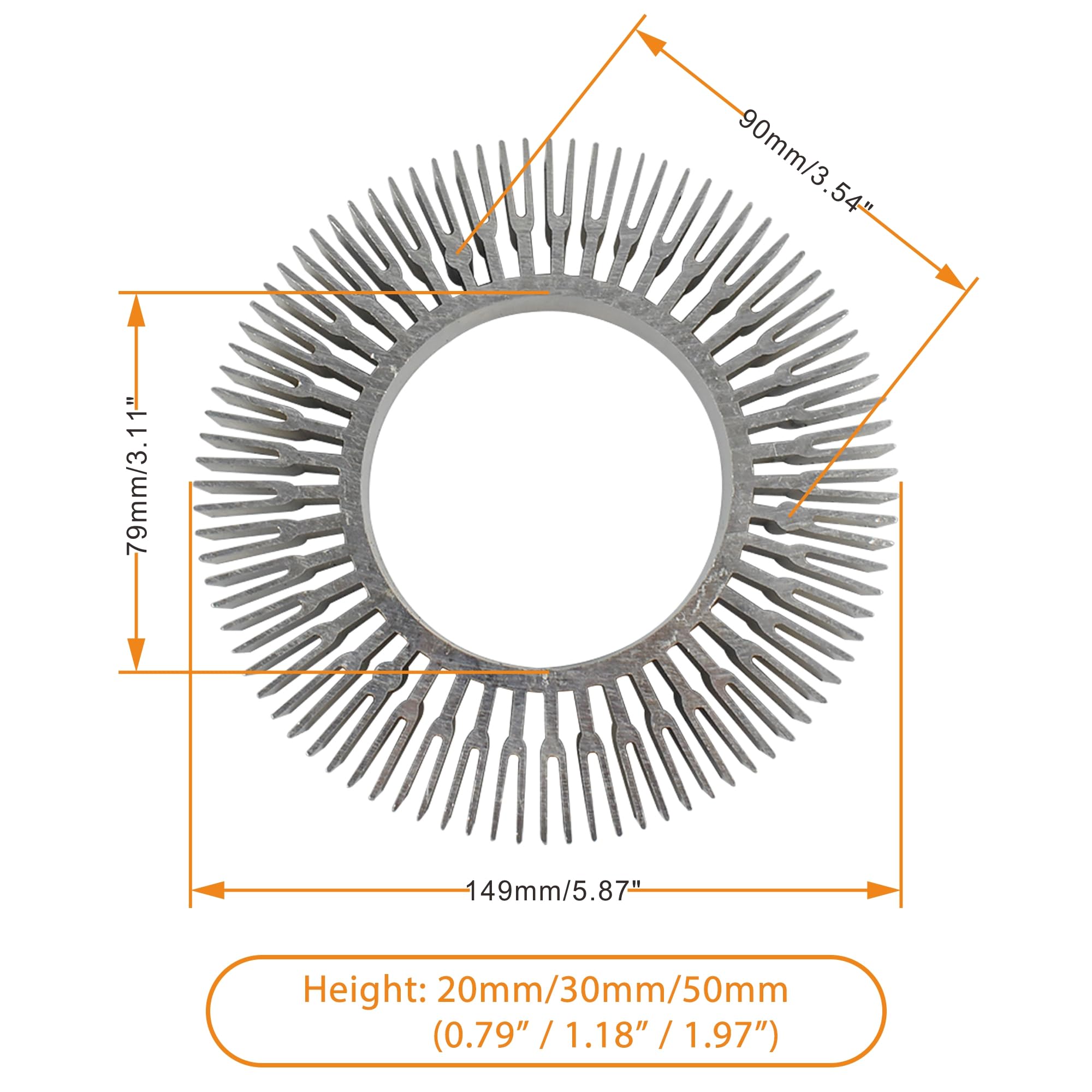 CHANCS Dissipatore di calore 149mmOD 79mm(7/64") ID Radiatore 50mmH 2PCS | Estrusione rotonda di alluminio 60W-120W per raffreddamento elettronico