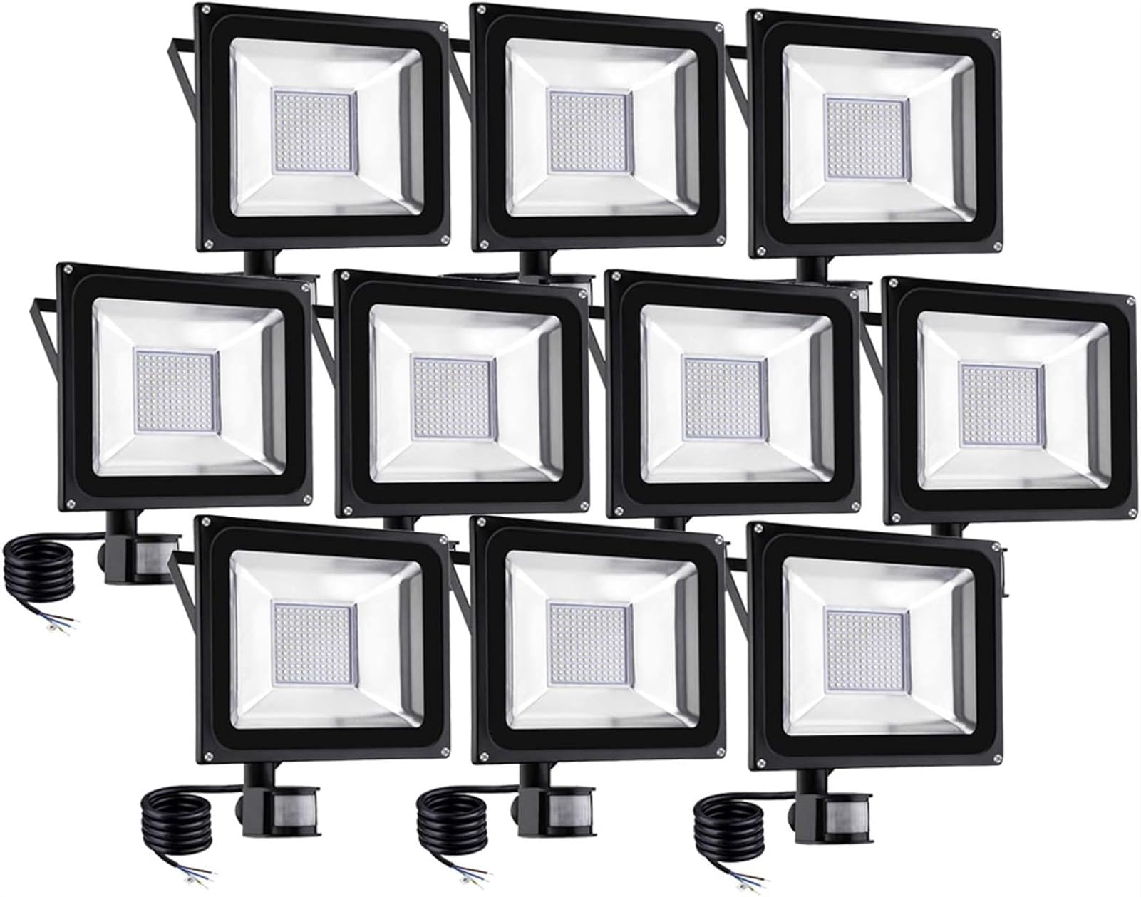 Focos LED de 100 W para Exteriores, lámparas de Seguridad con Sensor PIR, iluminación de Trabajo Blanca cálida de 8000 LM y 3200 K, Aplique de jardín impermeabl, 10 Pack