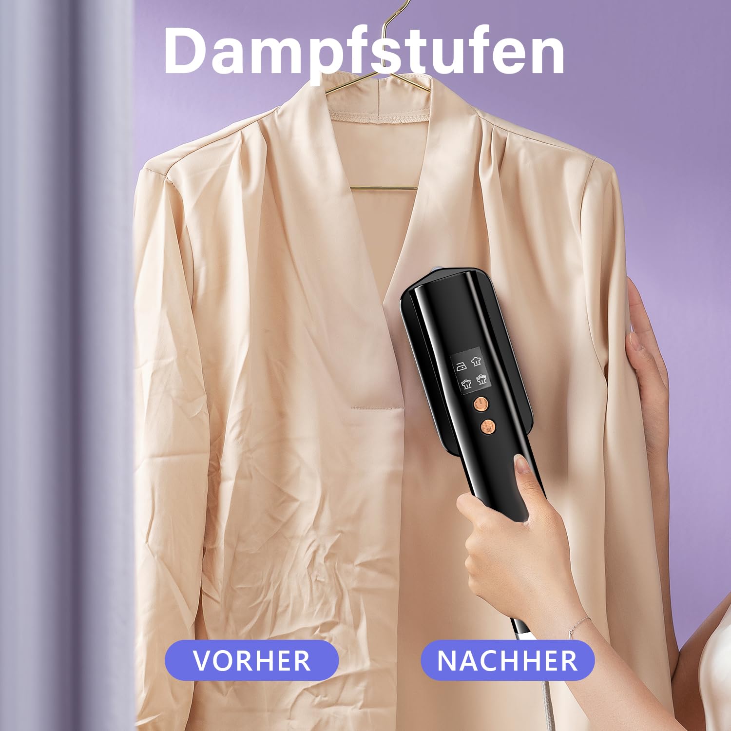 Dampfglätter, 2-in-1 Steamer Dampfglätter, 115-230V Duale Spannung dampfbürste, 1000W Steamer, Tragbarer dampfglätter mit 100ml Wassertank konstante Dampfleistung 18 g/min, Schwarz