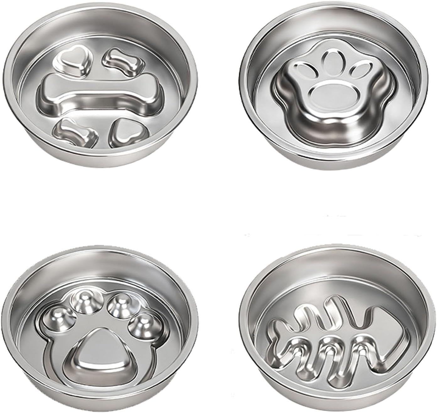 Slow Feeder Dog Food Bowls,Lick Stainless Steel Eating Container Enrichment Toys for Small Breed, Cat, Dog, Puppy, Puzzle Maze to Slow Down Eating, Dishwasher Safe, Reinforced Design, Four Styles