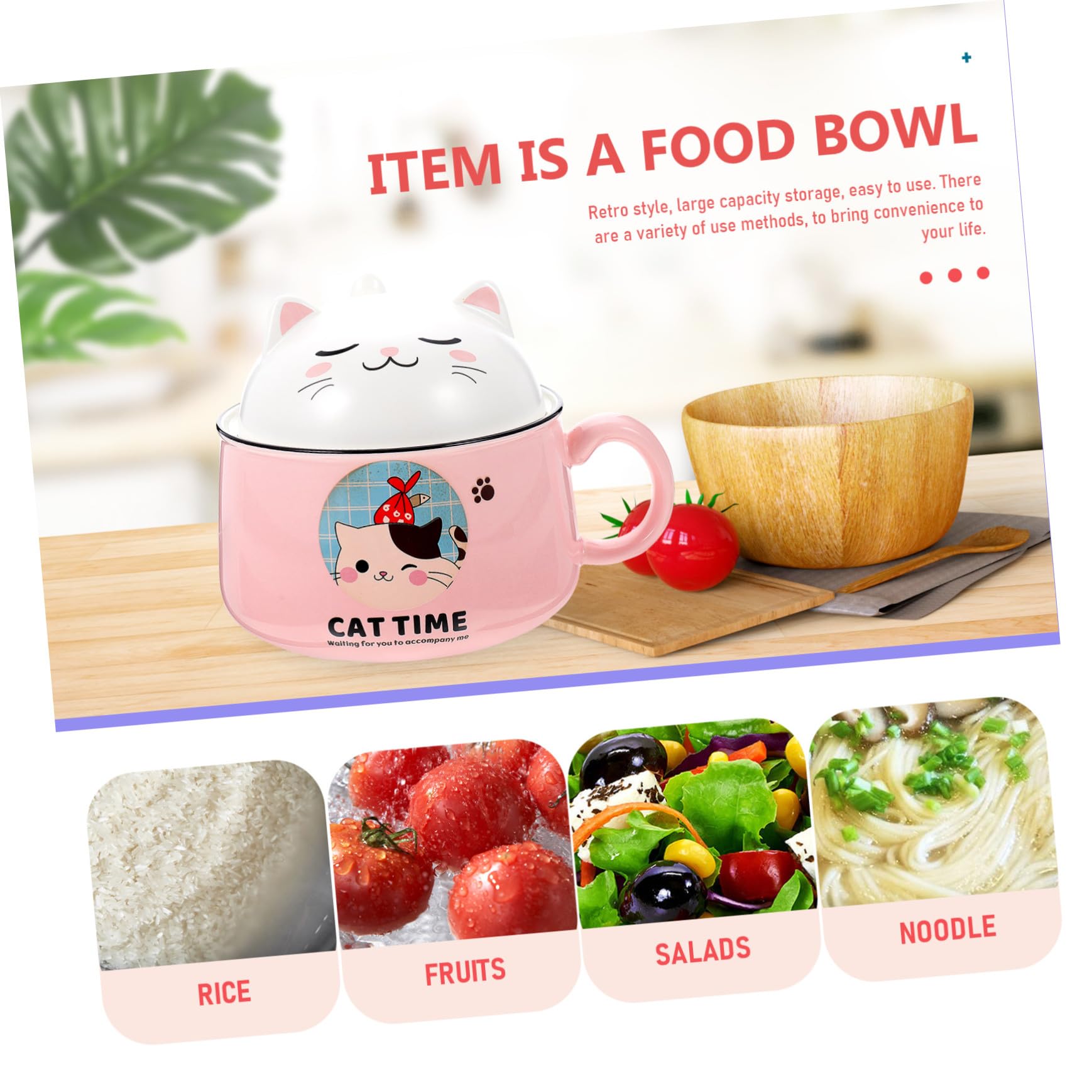 MAGICLULU Keramik Suppenschüssel mit Deckel und Griff Cartoon Katze Design Hitzebeständig Vielseitig für Suppe Instant nudeln Reis Mikrowellengeeignet Dekorativ und Langlebig