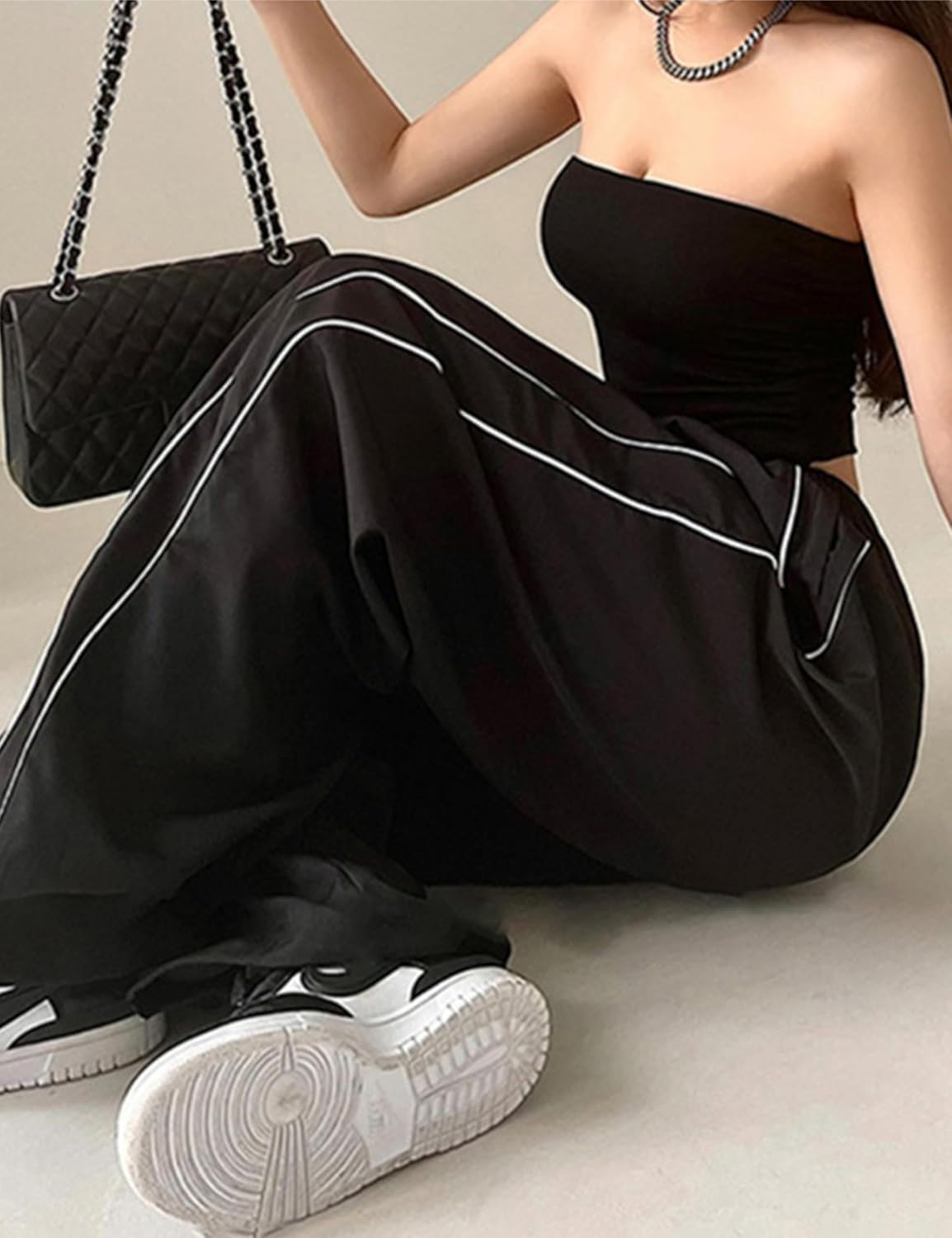 Womens Parachute Pants Wide Leg Baggy Pants Y2K Elastic Waist Jogger Sweatpants Track Pants Streetwear - Image 3