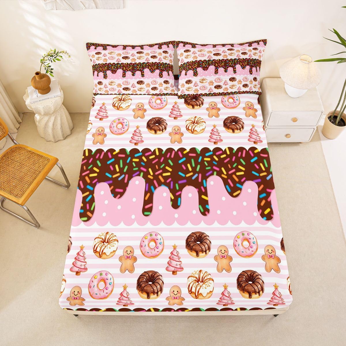 Erosebridal Christmas Cute Dessert Bed Sheets Full
