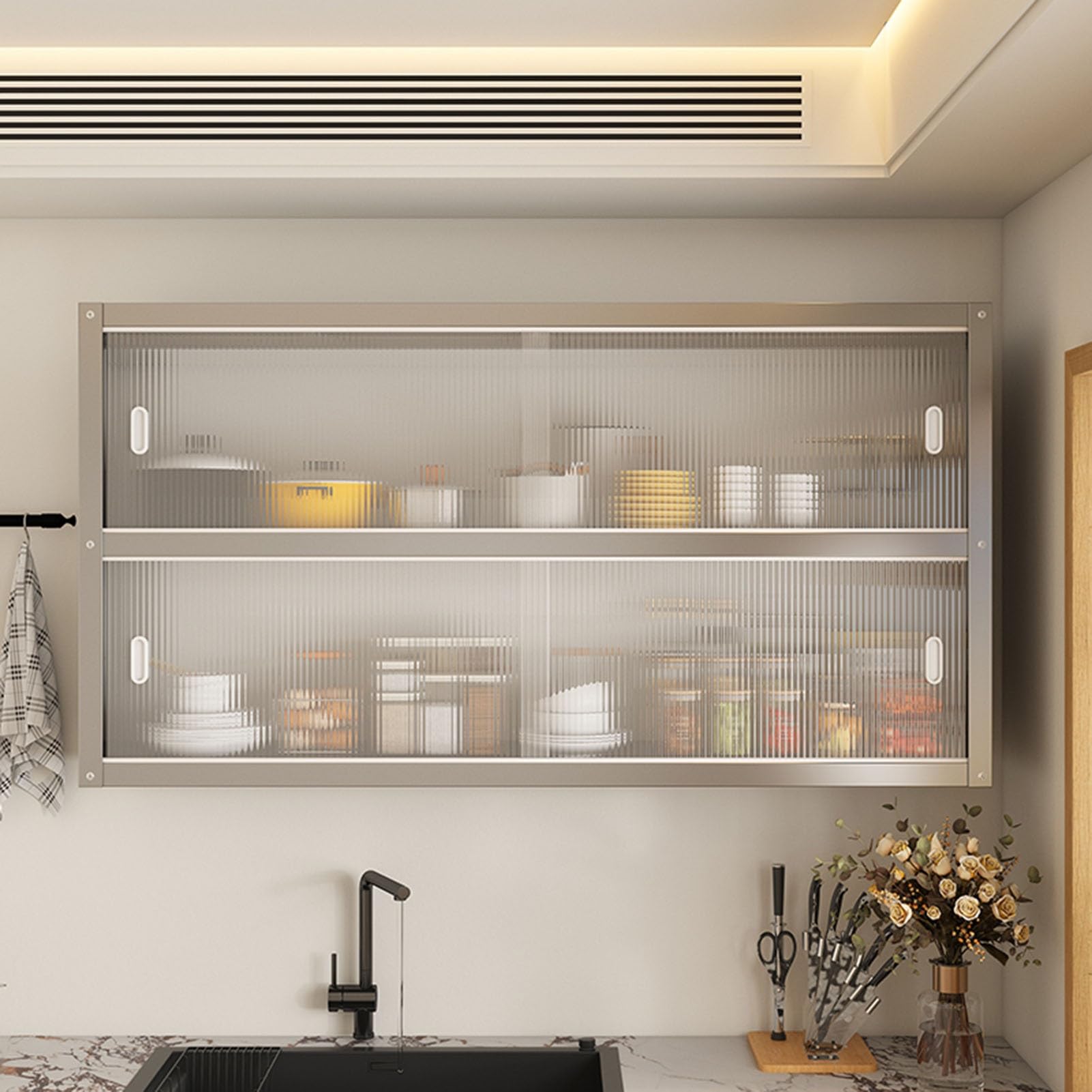 Armadietto da cucina in acciaio inox con ante scorrevoli, per garage e magazzino, senza pannello posteriore (70 x 30 x 70 cm)