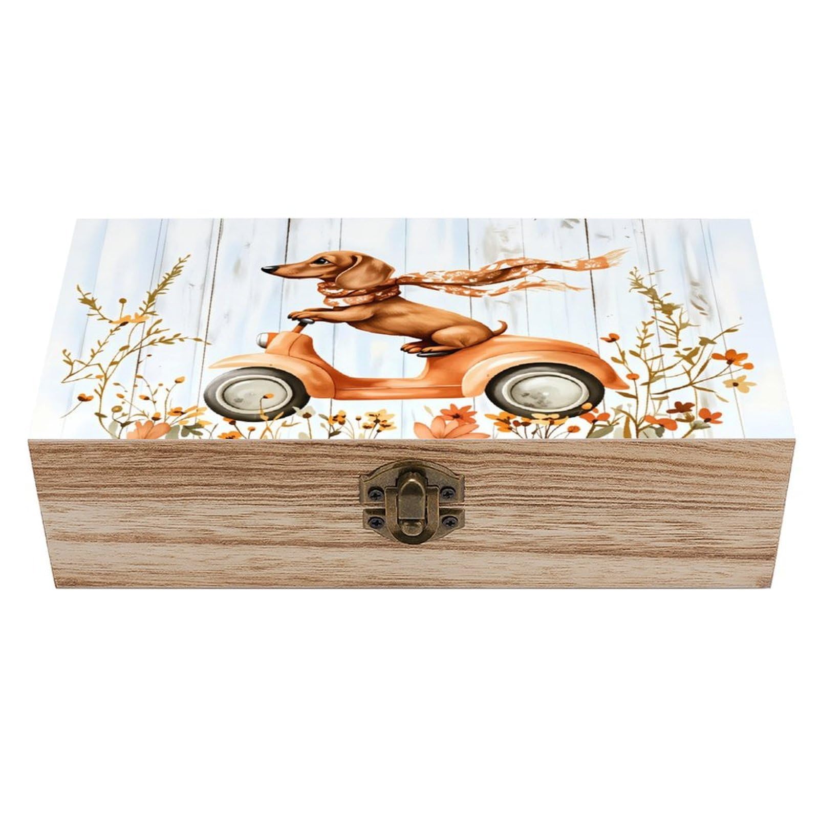 asbwuo The Driving Dog Vintage Wooden Keepsake Box