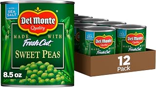 Del Monte Fresh Cut Sweet Peas, 12-Pack 8.5 oz Cans - Non-GMO Canned Peas Picked at Peak Ripeness for Fresh Flavor