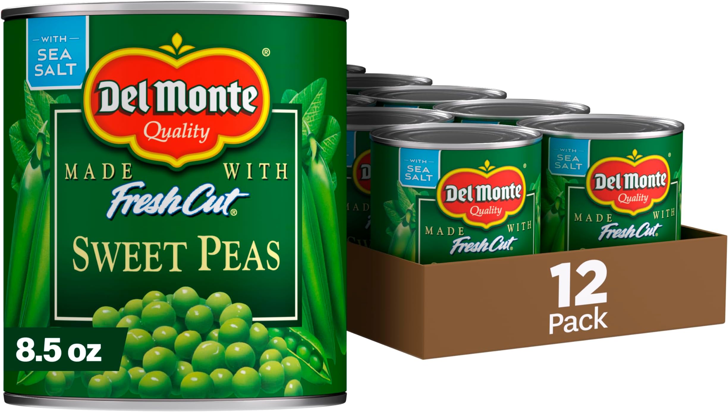 Del Monte FRESH CUT Sweet Peas, Canned Vegetables, 12 Pack, 8.5 oz Can