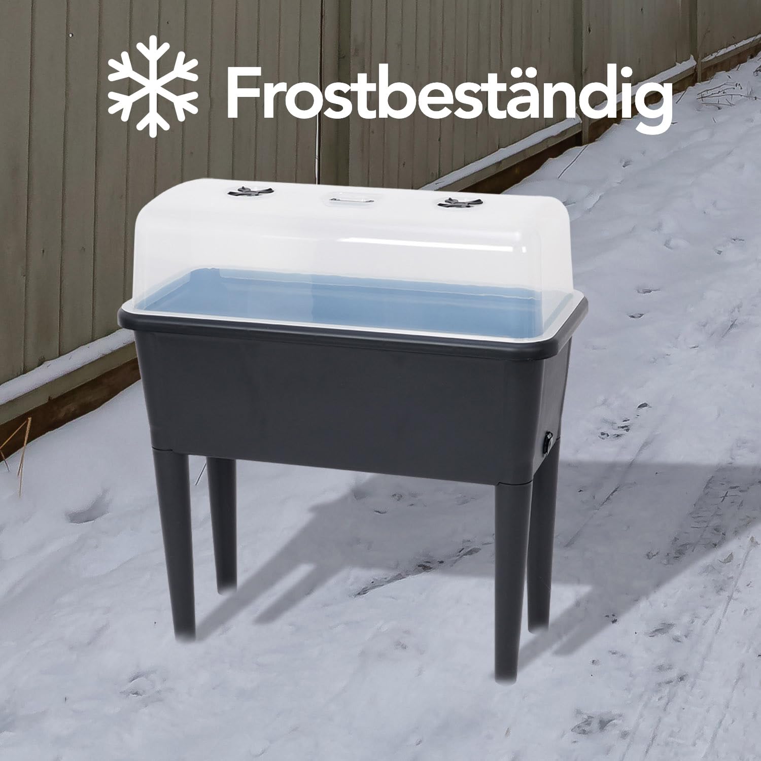Brixy Wetterfester Anzuchttisch mit Deckel, höhenverstellbar, 76 x 37 x 85 cm, 70L Volumen, Schwarz