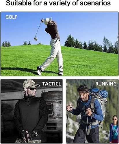 Vista 5 de MEETYOO Sudadera con cremallera de un cuarto para hombre, polo de manga larga, para golf, secado rápido 14, protección solar UPF 50+