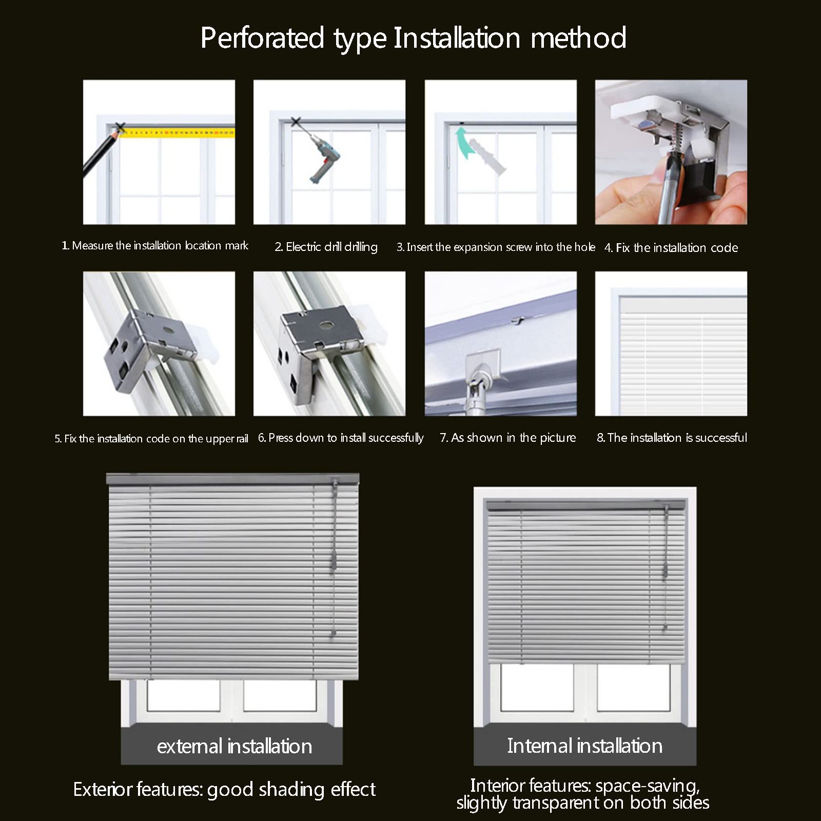Aluminiowe żaluzje weneckie, wodoodporna aluminiowa roleta wenecka z okuciami, montaż ścienny i sufitowy, do ochrony prywatności, światła i odblasków, szer. 80 x wys. 120 cm
