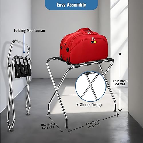 Miniatura 3 de Portaequipajes de un solo nivel, paquete de 1, cromo, estante plegable para habitación de invitados