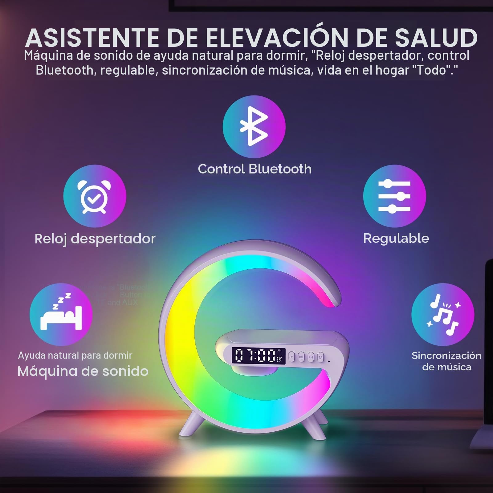 Kangtaixin Despertador de Luz Diurna, Despertador con Luz, Lámpara de Mesa con Altavoz Bluetooth, Luces para Adultos, Niños, Dormitorio, Decoración, Navidad, Cumpleaños Regalos