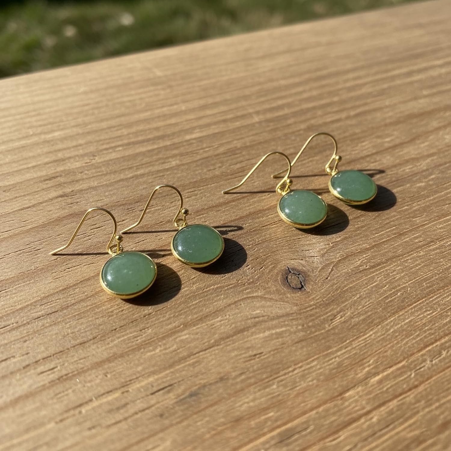 Jade Earrings, Gold Plated Round Green Stone Earrings for Women, Handmade Natural Crystal Birthstone Dangle Earrings Jewelry - Image 6