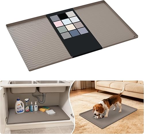 Miniatura 7 de URMONA Tapete de silicona impermeable para debajo del fregadero de 40 x 22 pulgadas, forro para estante de cocina y baño, protector de gabinete y