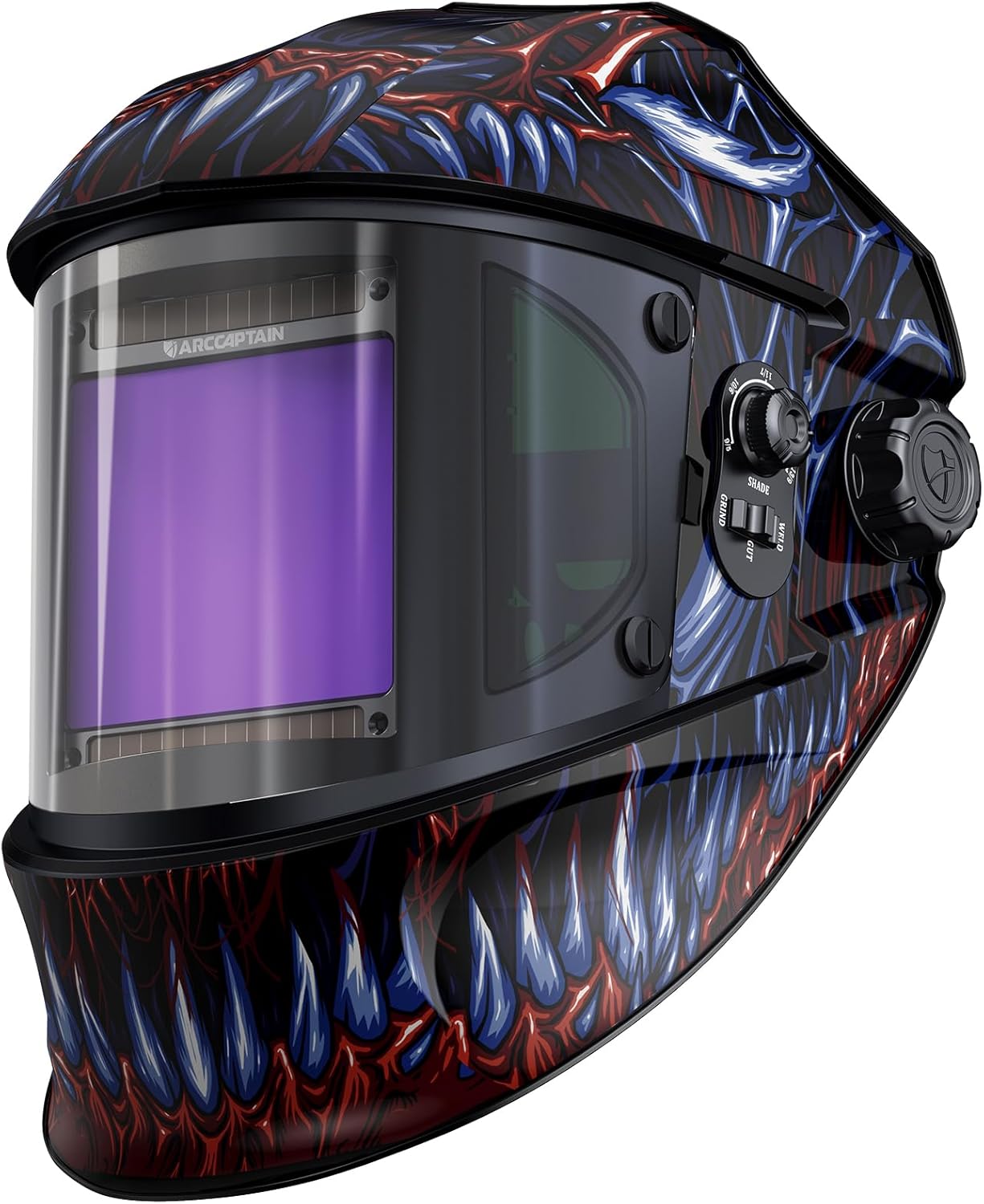 ARCCAPTAIN Auto Darkening Welding Helmet with Side View, 180° Panoramic View, 1/1/1/1 True Color Large Viewing Welding Hood with 4 Arc Sensor Solar Powered, Wide Shade 4/5-9/9-13 for TIG MIG ARC Cut