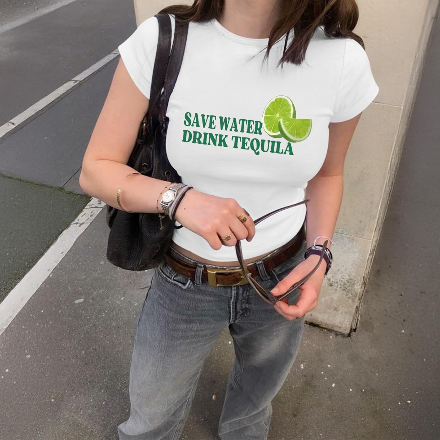 Graphic Baby Tees for Women Y2k Save Water Drink Tequila Shirt Vintage 90s Aesthetic Grunge Funny Drinking Crop Tops - Image 2
