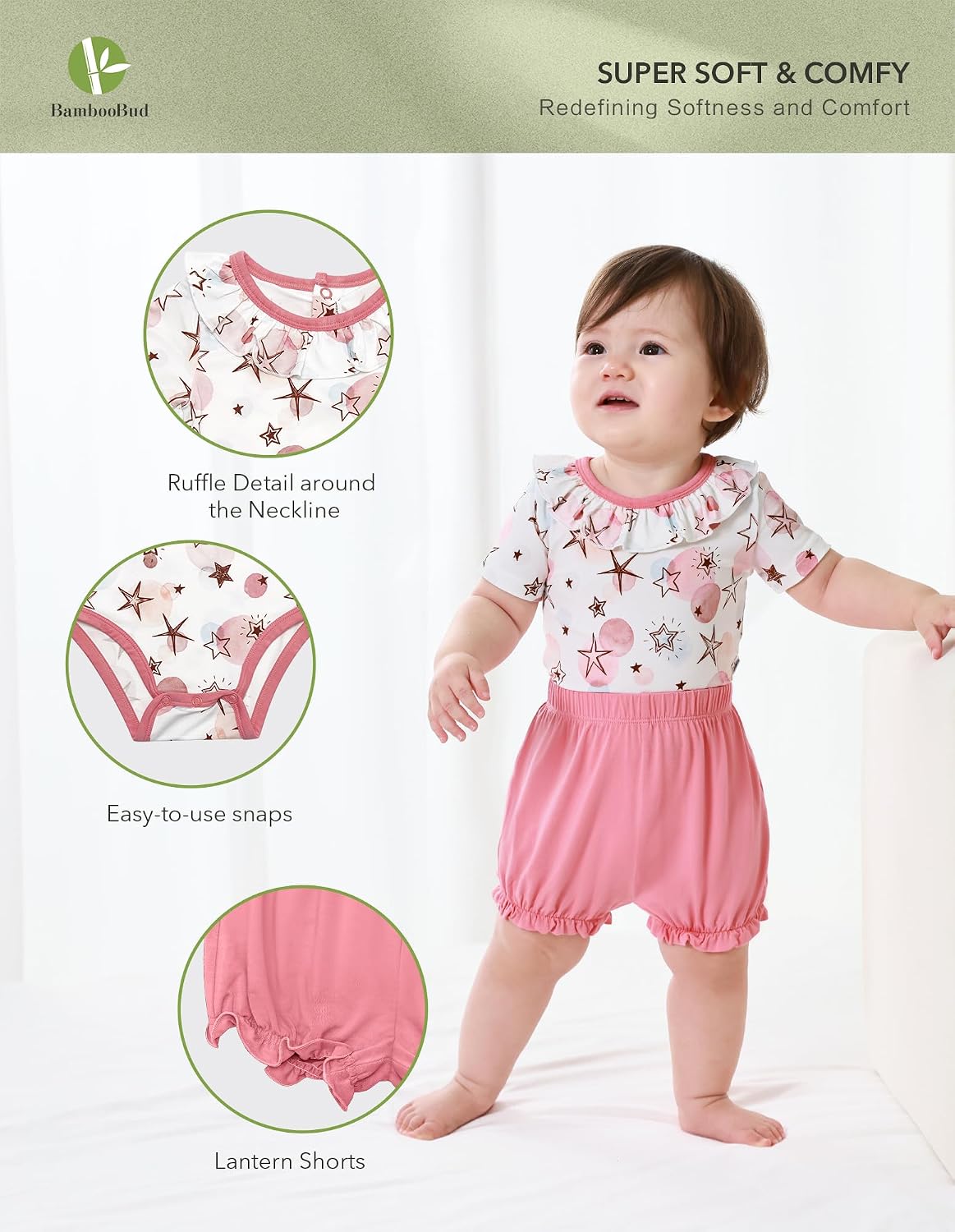 Baby Girls Clothes Set Ruffle Knit Bodysuit with Shorts Toddler Girl Viscose from Bamboo Clothing