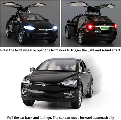 Miniatura 5 de JIAYEMODEL 1:24 Modelo de coche fundido a presión para Tesla Model X, completo con luces y simulación de sonido. Este mini vehículo decorativo de