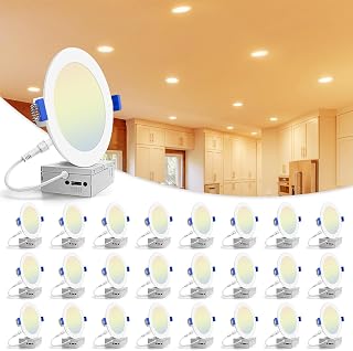 VOLISUN 24-Pack 6-Inch 5CCT LED Recessed Lights with J-Box - 2700K-5000K Selectable, 1080LM Dimmable Canless Wafer Downlights, ETL Certified